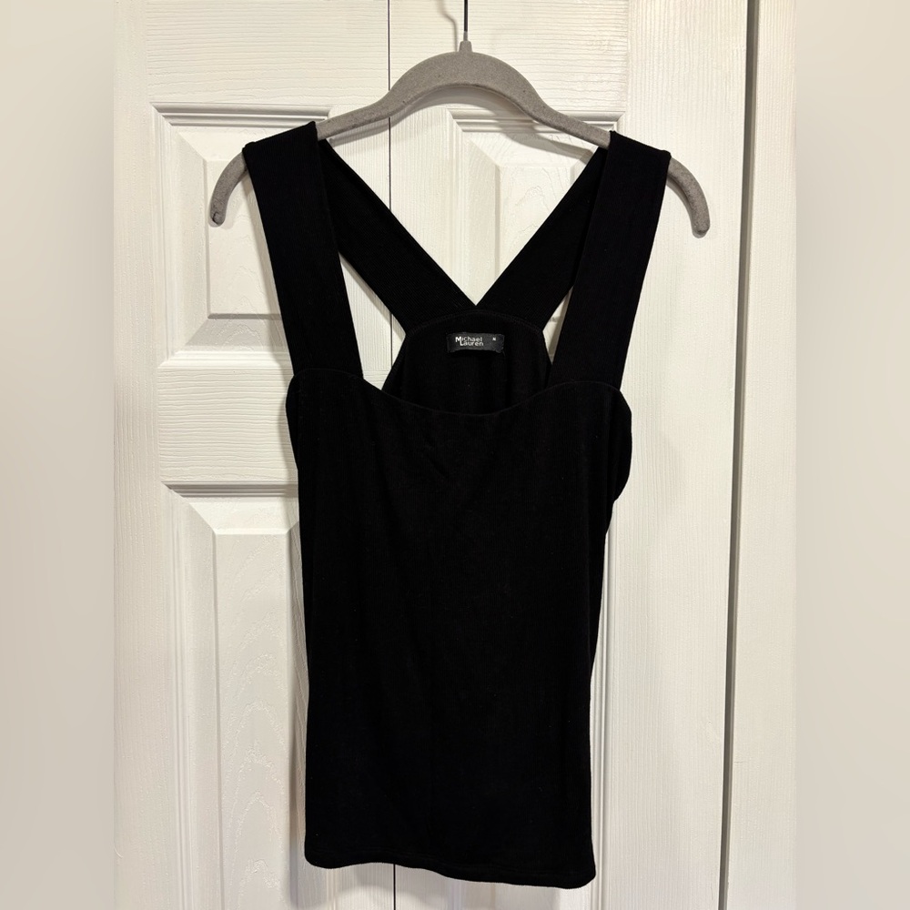 Michael Lauren Black Ribbed Crossback Tank